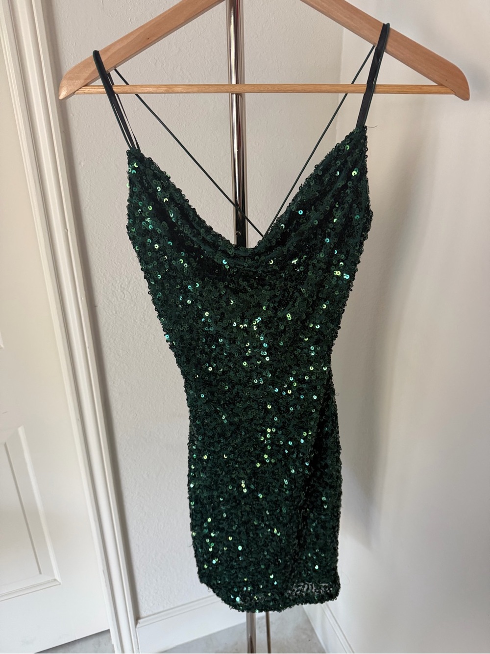 Windsor Emerald Green Sequin Cowl Mini Dress